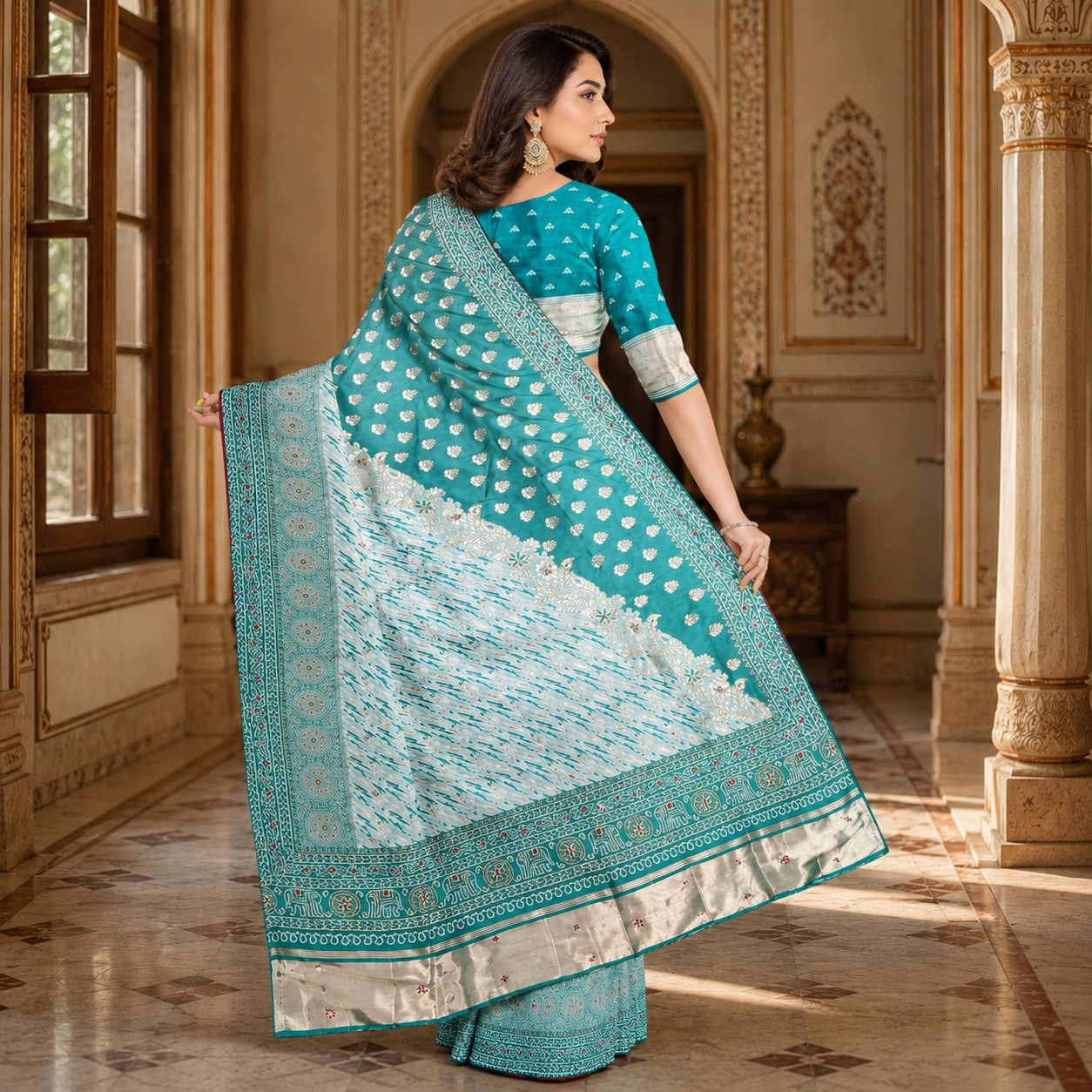 Green Dola Silk Laheriya Saree With Blouse – Festive And Wedding Wear For Women