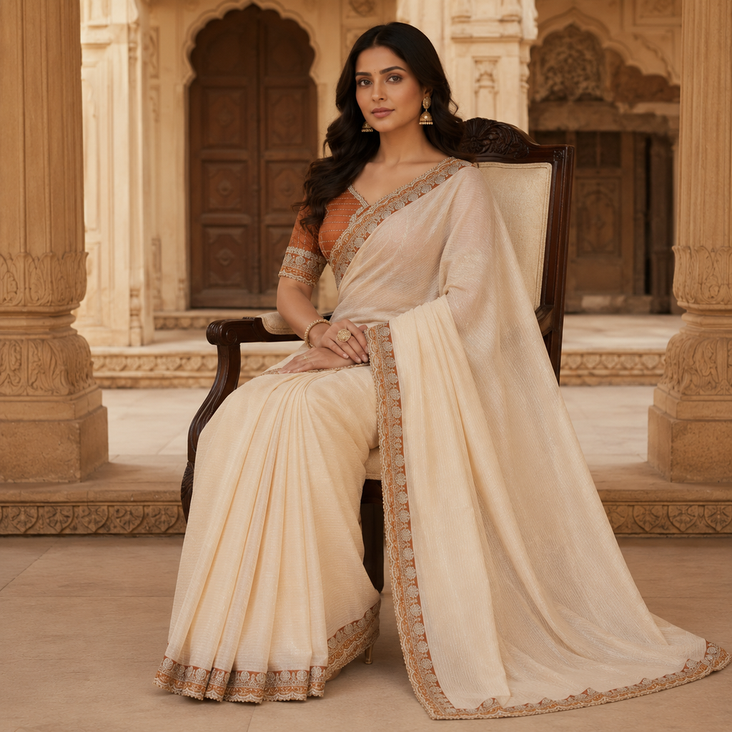 Orange Organza Saree With Gota Patti Work And Designer Blouse – Premium Wedding And Festive Saree For Women
