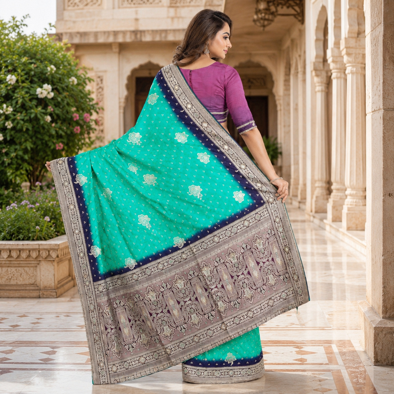 Rama Green Dola Handwork Saree With Blouse – Wedding And Festive Collection For Women