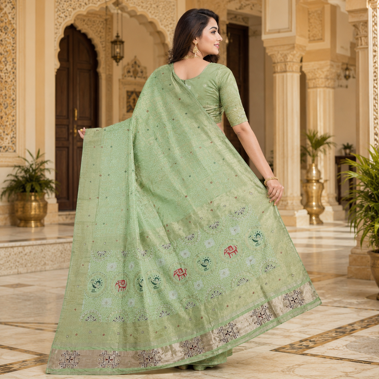 Light Green Dola Handwork Saree With Blouse – Elegant Wedding And Festive Wear For Women