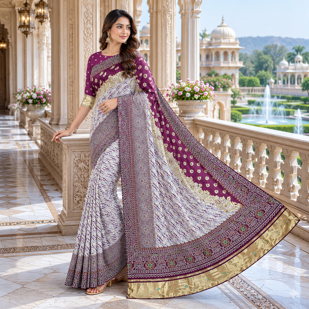 Wine Dola Silk Laheriya Saree With Blouse – Premium Festive And Wedding Saree For Women