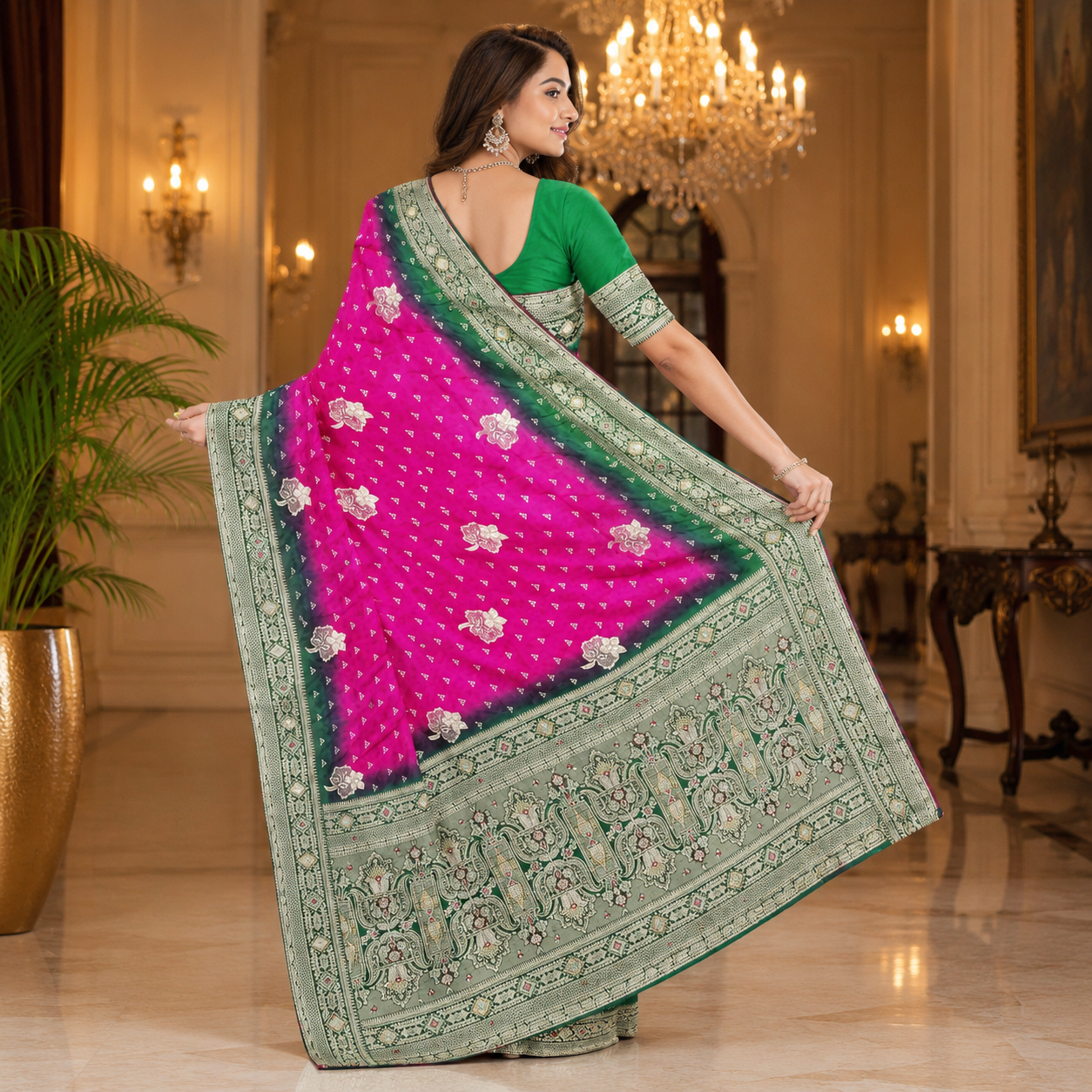 Dark Pink Dola Handwork Saree With Blouse – Elegant Wedding And Festive Wear For Women