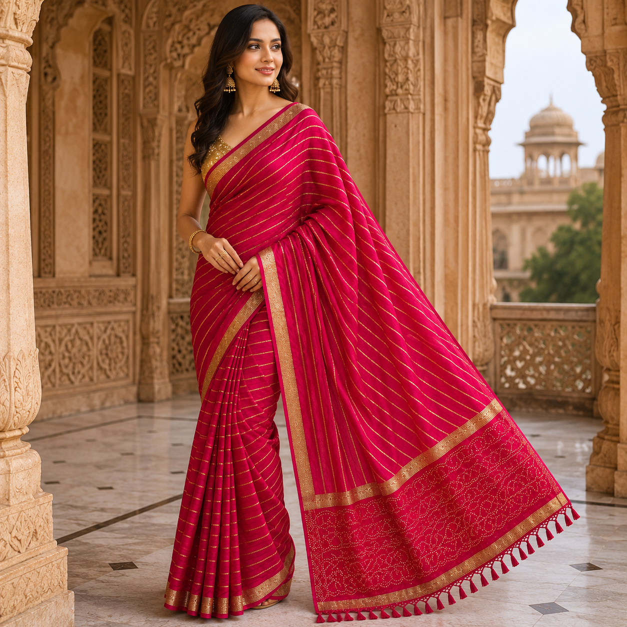 Pink Soft Georgette Weaved Silver Lines Andamp; Border Saree With Designer Blouse For Women