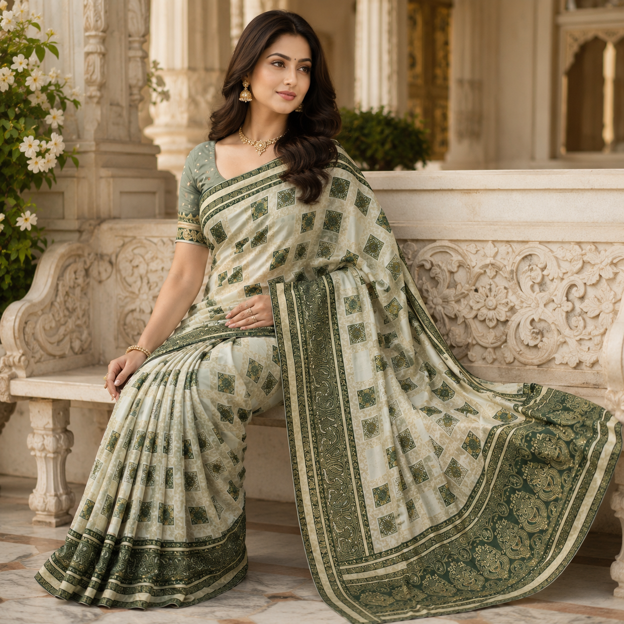 Green Dola Pure Patola Saree With Blouse – Elegant And Festive Wear For Women For Women