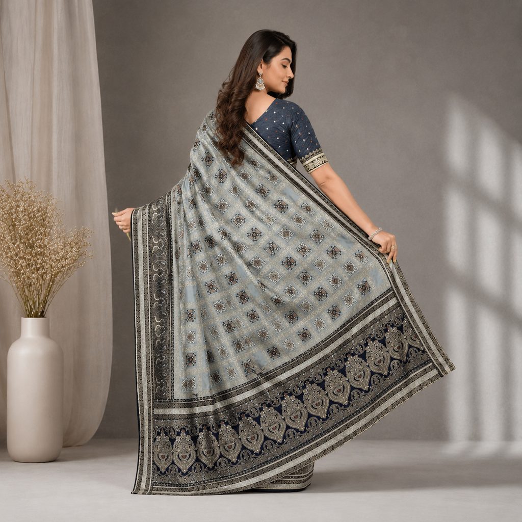 Grey Dola Pure Patola Saree With Blouse – Elegant Wedding And Festive Wear For Women
