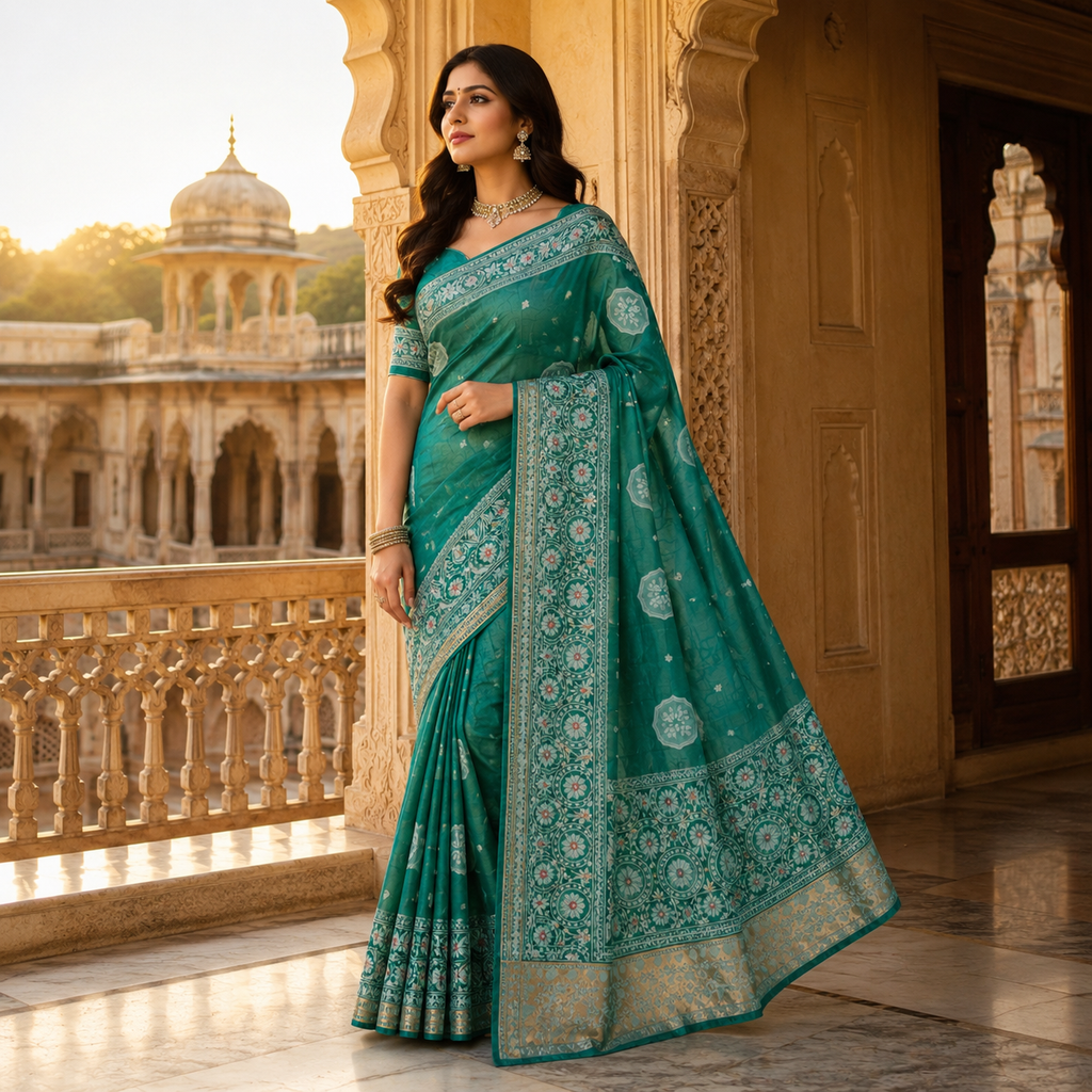 Emerald Green Banarasi Katan Silk Saree With Silver Zari - Royal And Lightweight Weave For Women