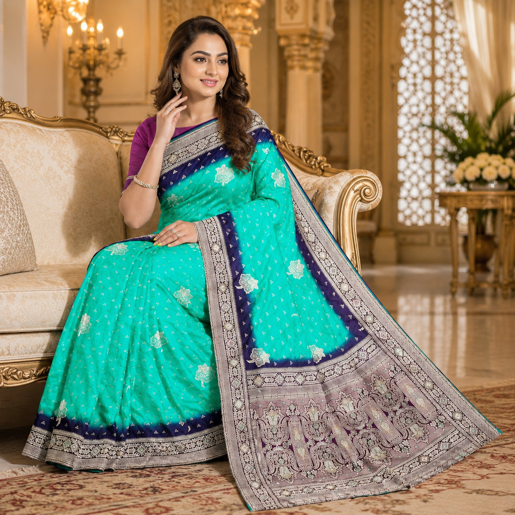 Rama Green Dola Handwork Saree With Blouse – Wedding And Festive Collection For Women