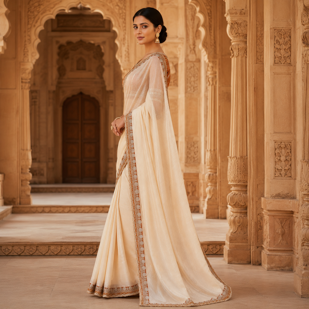Orange Organza Saree With Gota Patti Work And Designer Blouse – Premium Wedding And Festive Saree For Women