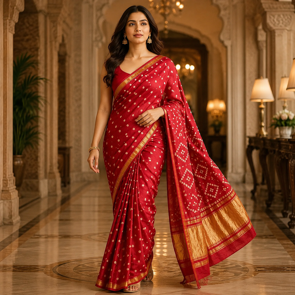 Red Gajji Silk Bandhani Saree With Blouse – A Classic Of Grace, Tradition And Celebration For Women