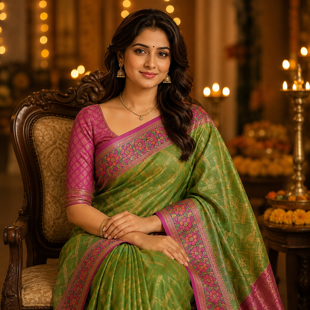 Green And Pink Banarasi Kora Silk Saree With Rich Zari - Lightweight Festive Elegance For Women