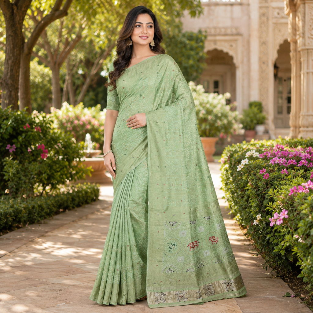 Light Green Dola Handwork Saree With Blouse – Elegant Wedding And Festive Wear For Women