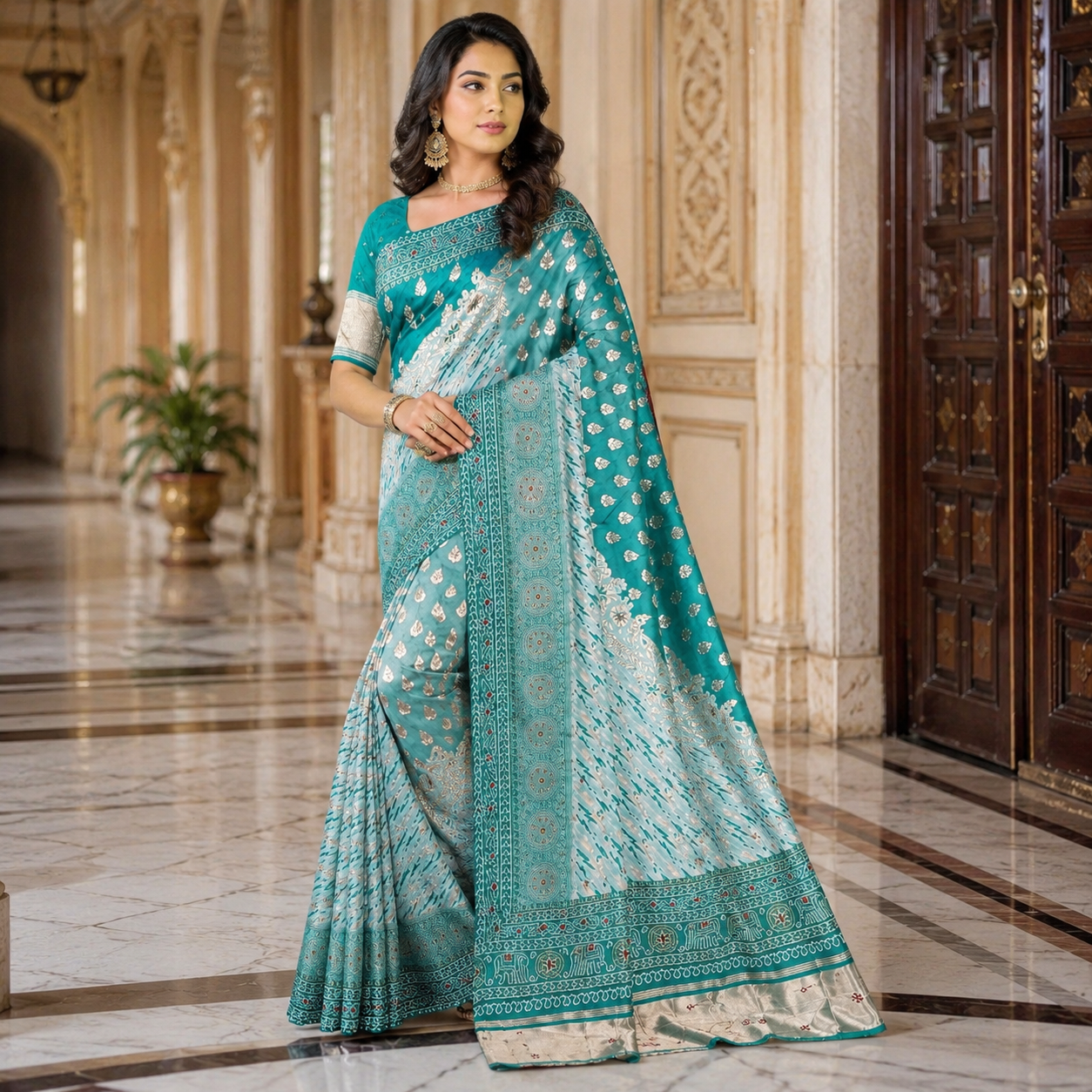 Green Dola Silk Laheriya Saree With Blouse – Festive And Wedding Wear For Women