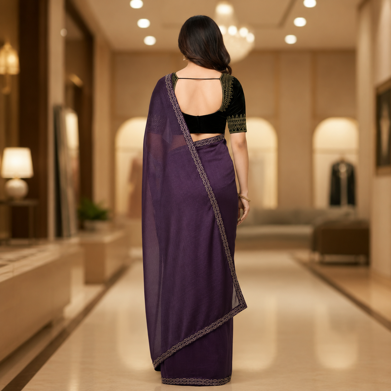 Purple Organza Saree With Velvet Blouse – A Statement Of Royal Elegance For Women
