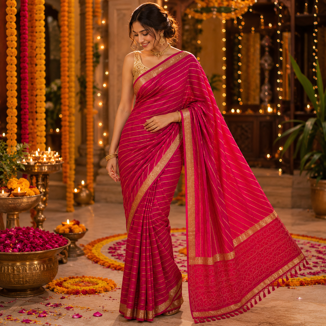 Pink Soft Georgette Weaved Silver Lines Andamp; Border Saree With Designer Blouse For Women
