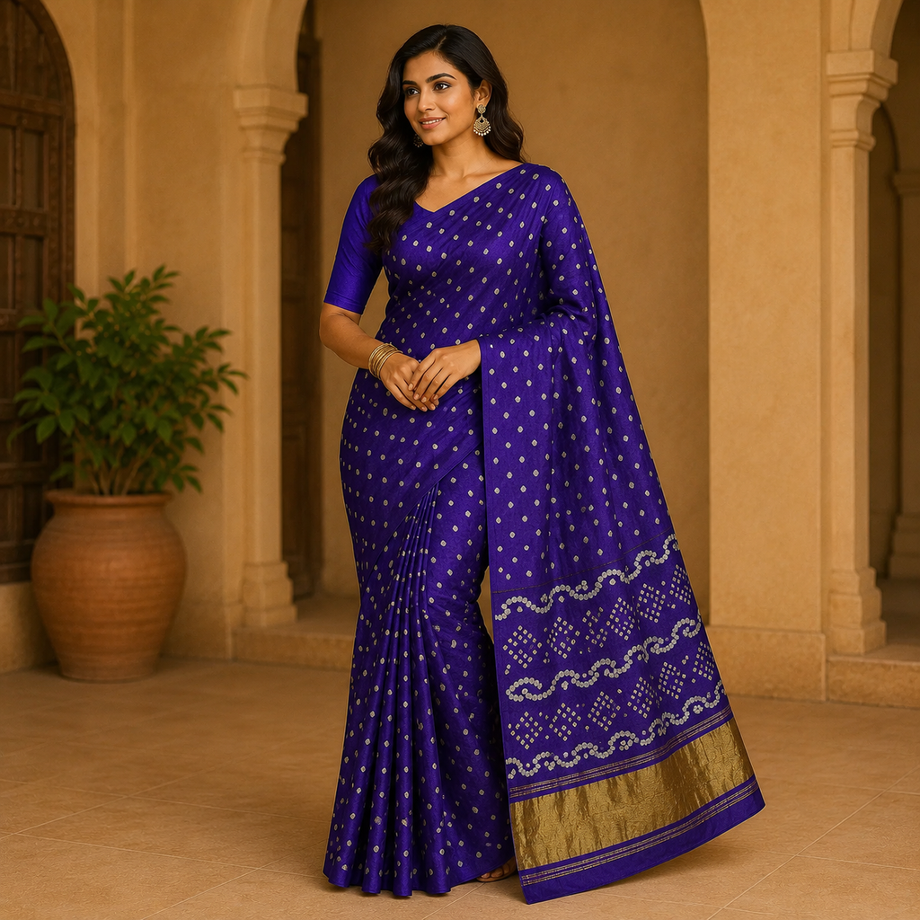 Blue Gajji Silk Bandhani Saree With Blouse – Timeless Elegance Woven In Heritage For Women