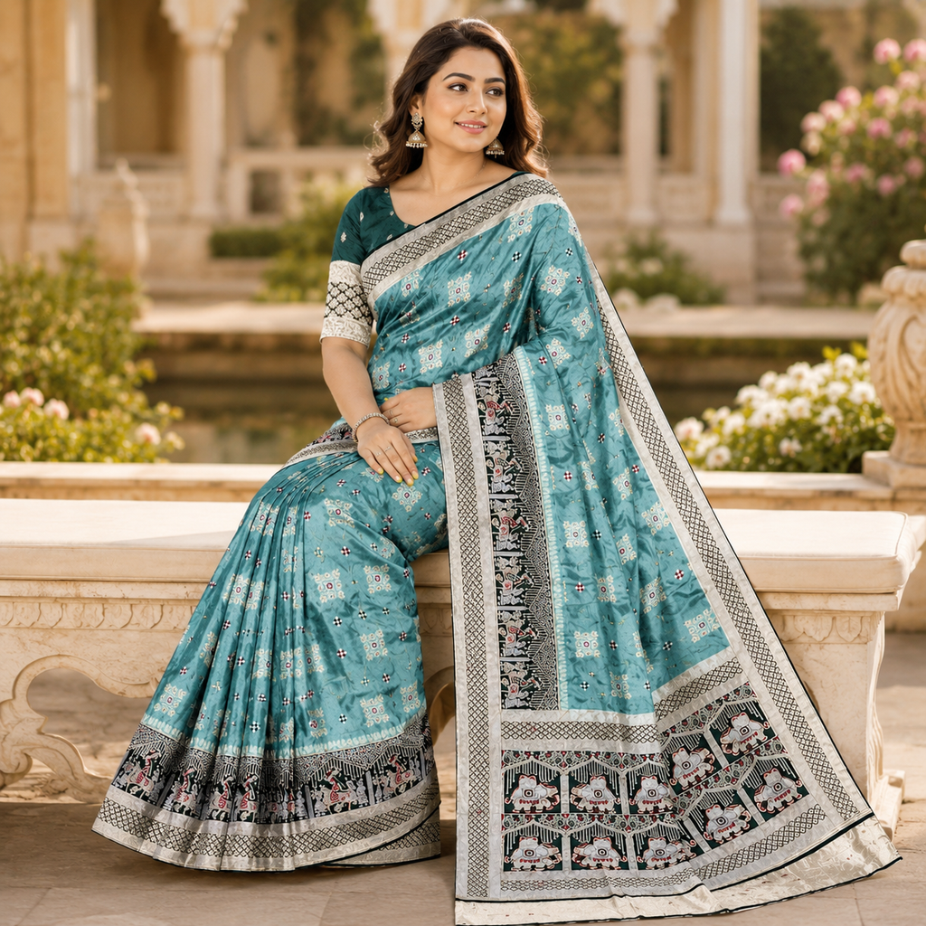 Pista Green Pure Gaji Silk Saree With Heavy Work And Blouse – Premium Wedding And Festive Wear For Women