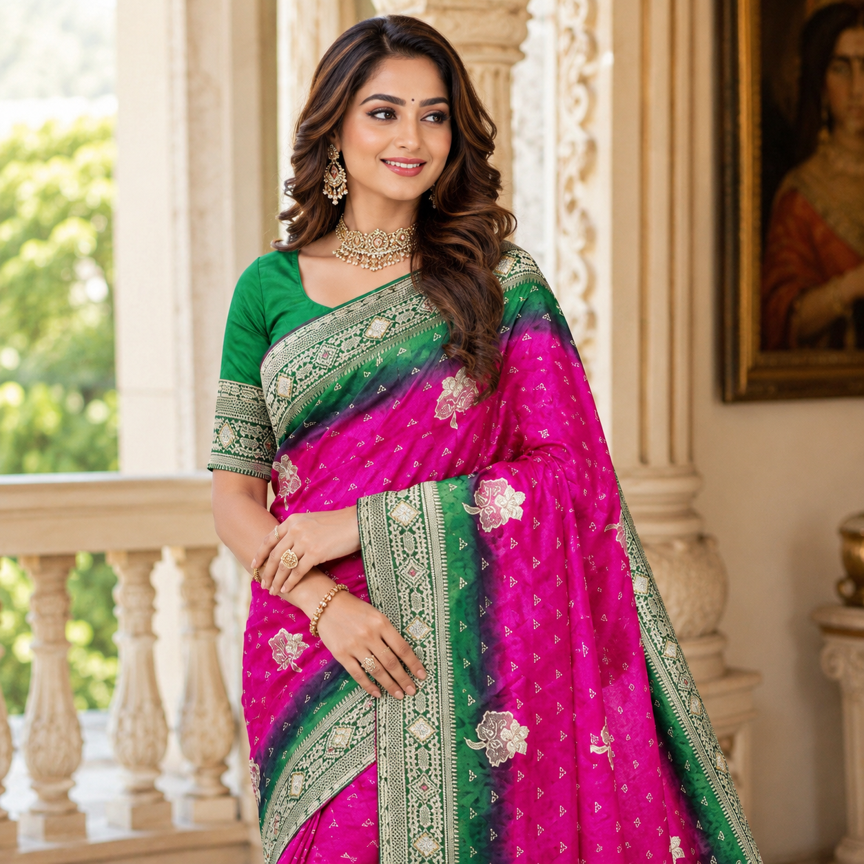 Dark Pink Dola Handwork Saree With Blouse – Elegant Wedding And Festive Wear For Women