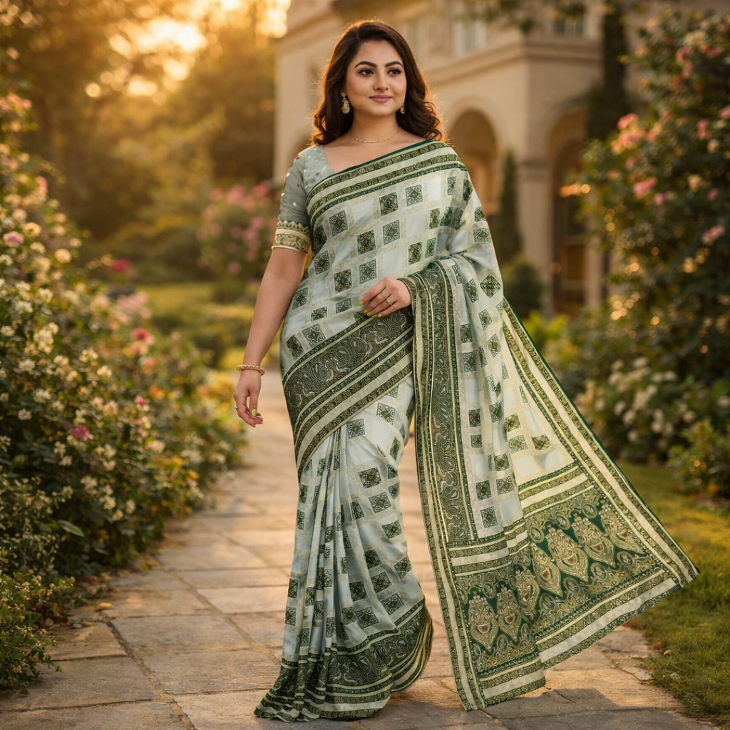 Green Dola Pure Patola Saree With Blouse – Elegant And Festive Wear For Women For Women