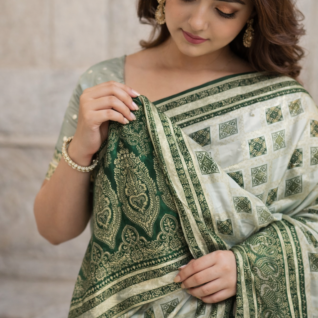 Green Dola Pure Patola Saree With Blouse – Elegant And Festive Wear For Women For Women