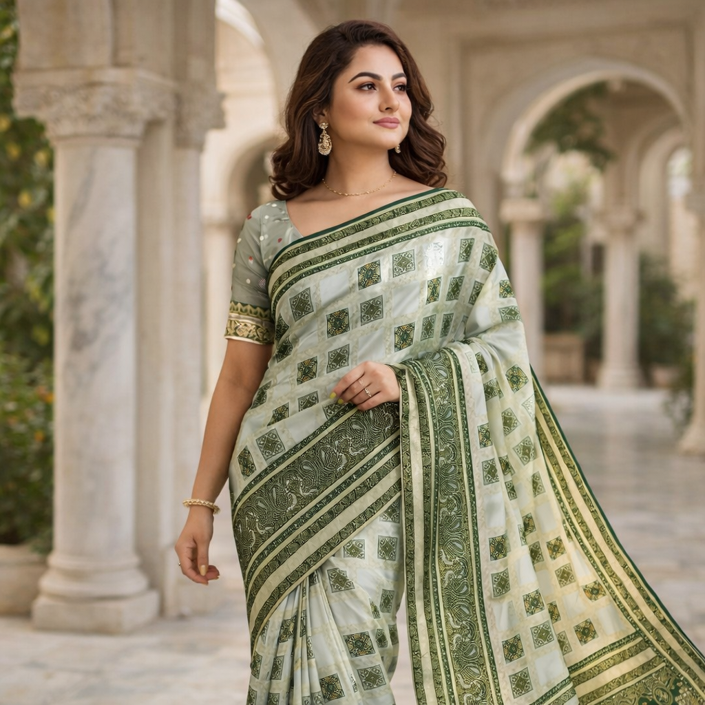 Green Dola Pure Patola Saree With Blouse – Elegant And Festive Wear For Women For Women