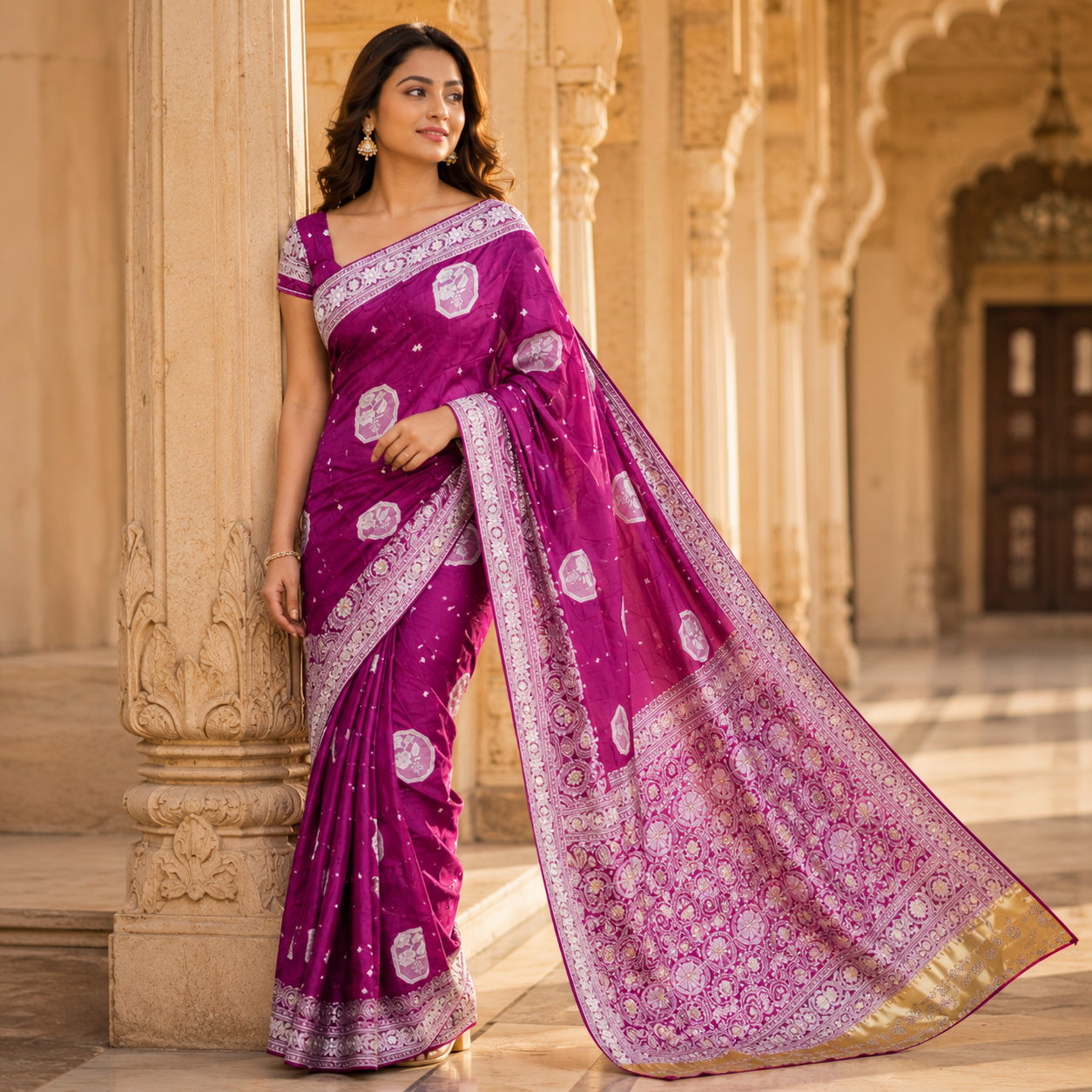 Purple Banarasi Katan Silk Saree With Silver Zari | Regal Festive Elegance For Women