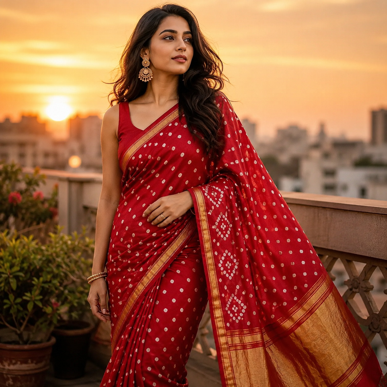 Red Gajji Silk Bandhani Saree With Blouse – A Classic Of Grace, Tradition And Celebration For Women