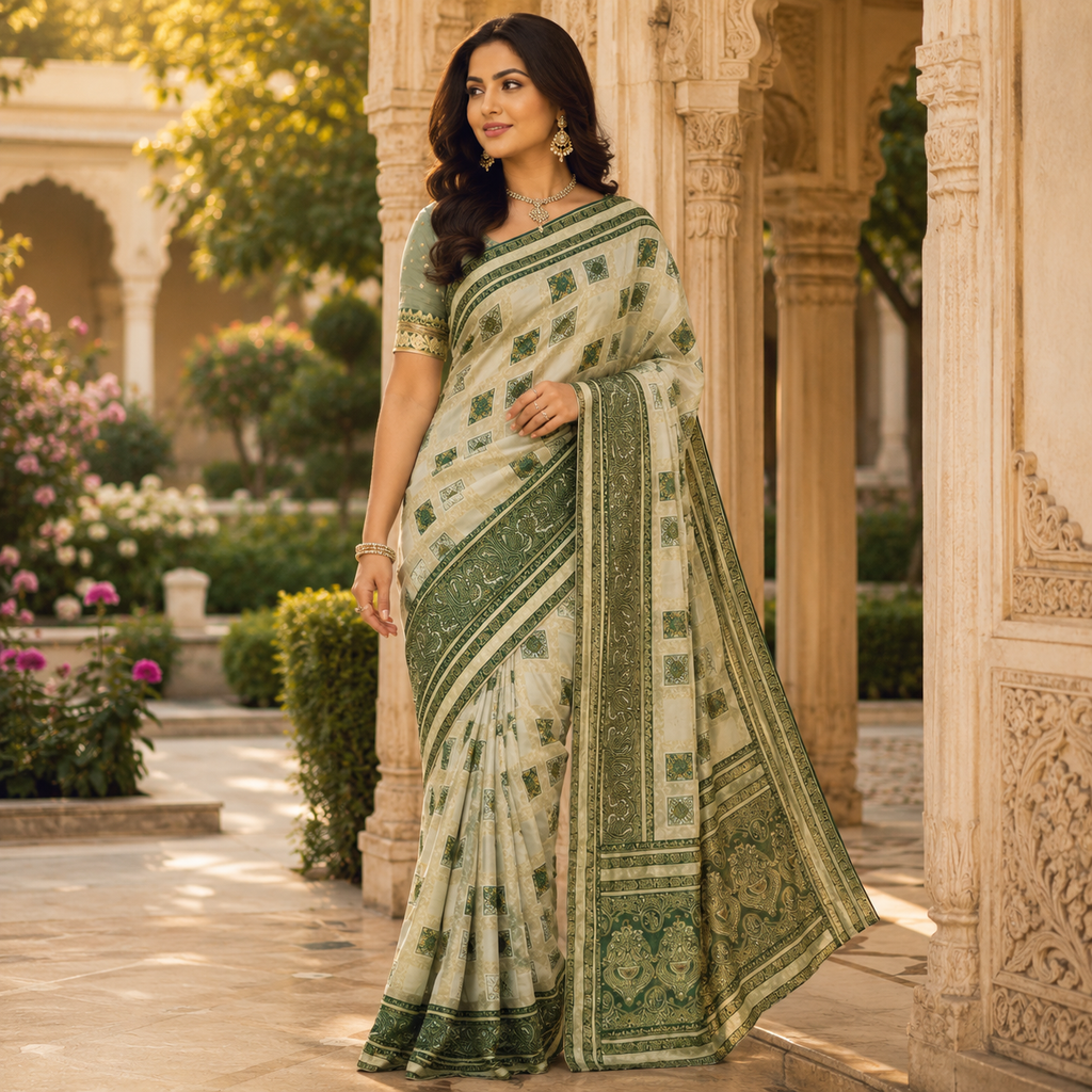 Green Dola Pure Patola Saree With Blouse – Elegant And Festive Wear For Women For Women