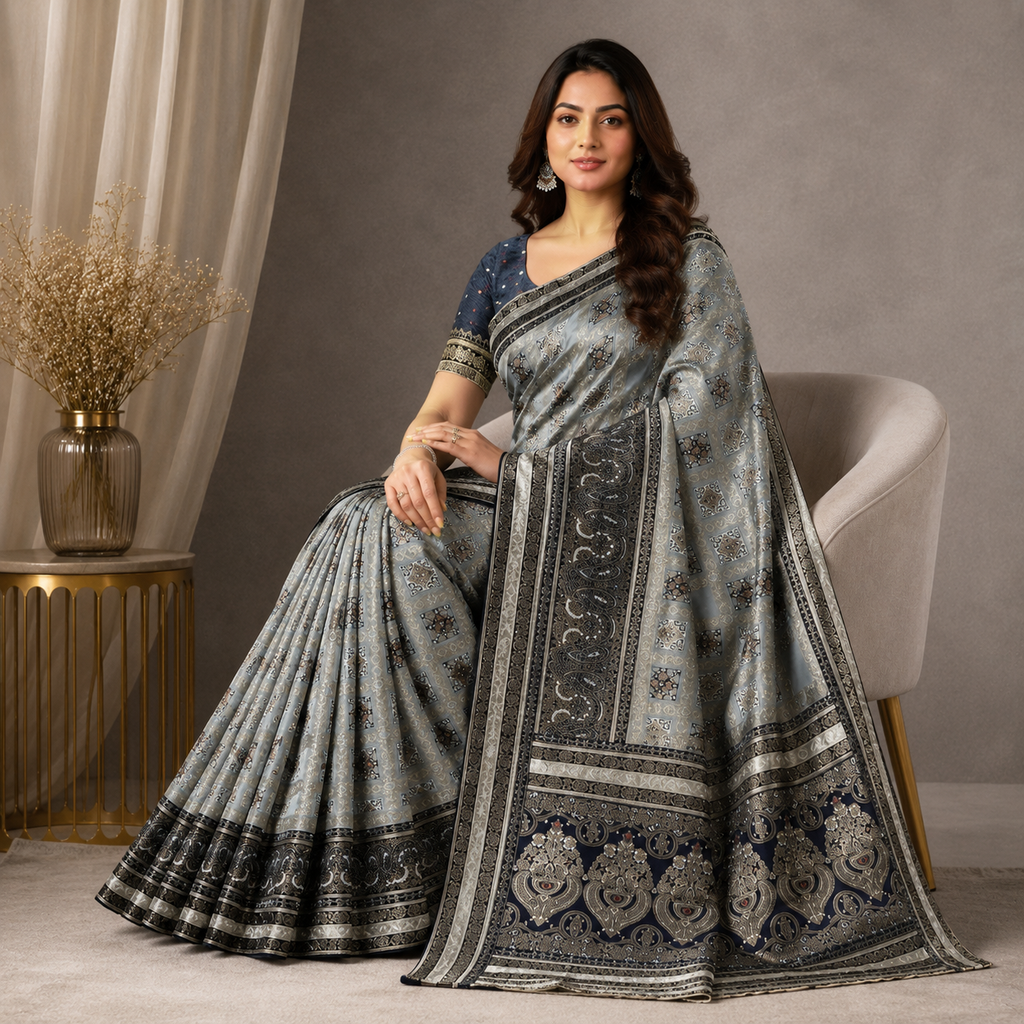 Grey Dola Pure Patola Saree With Blouse – Elegant Wedding And Festive Wear For Women