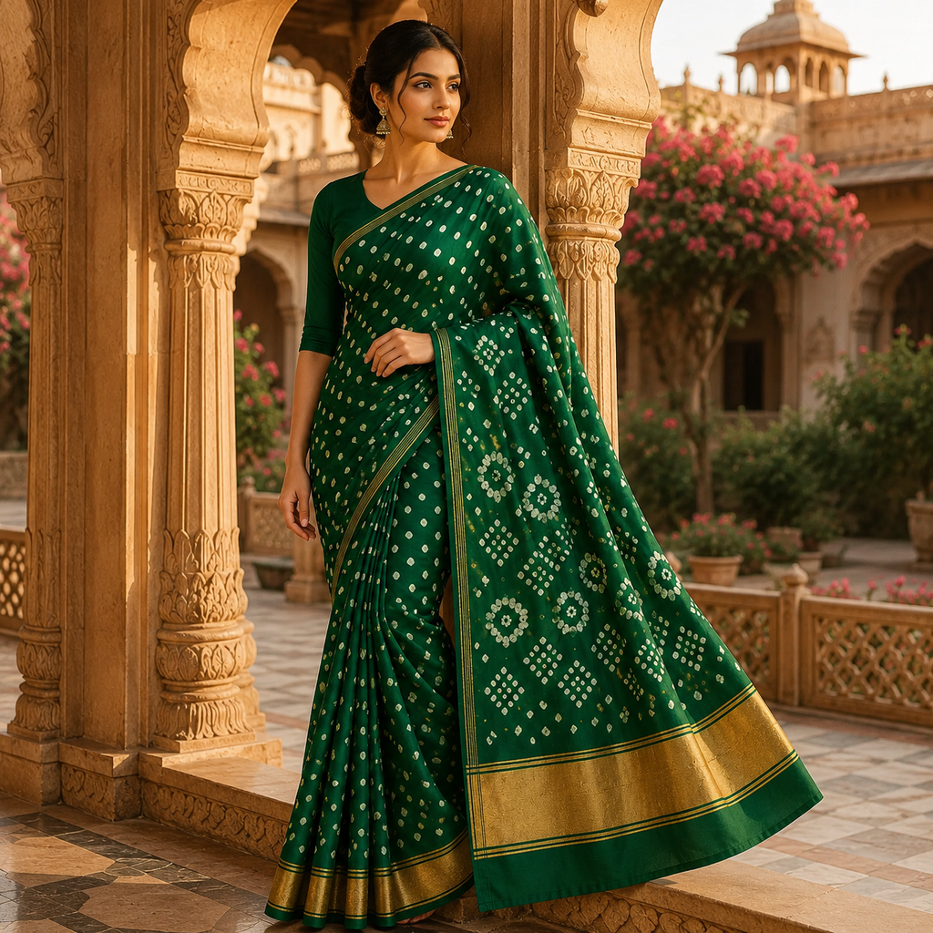 Green Gajji Silk Bandhani Saree With Blouse – A Handcrafted Symbol Of Grace And Heritage For Women