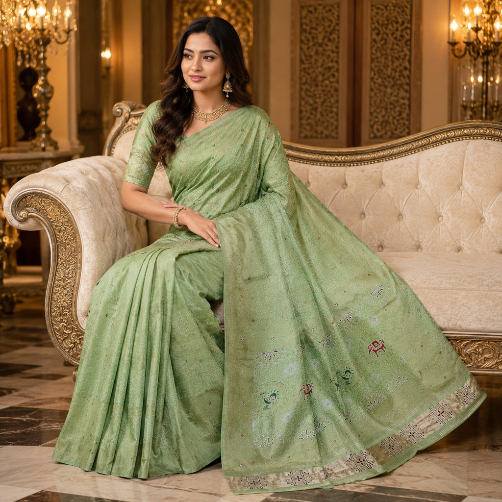 Light Green Dola Handwork Saree With Blouse – Elegant Wedding And Festive Wear For Women