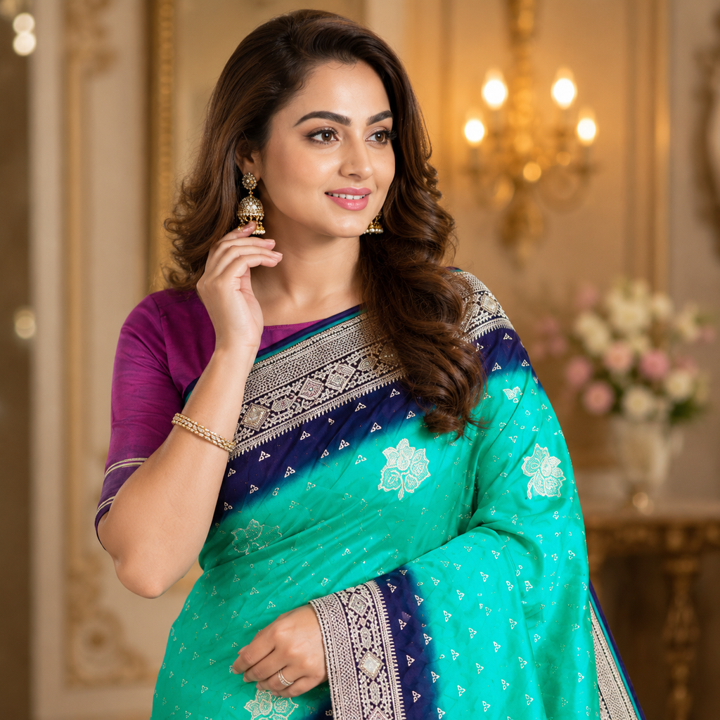 Rama Green Dola Handwork Saree With Blouse – Wedding And Festive Collection For Women