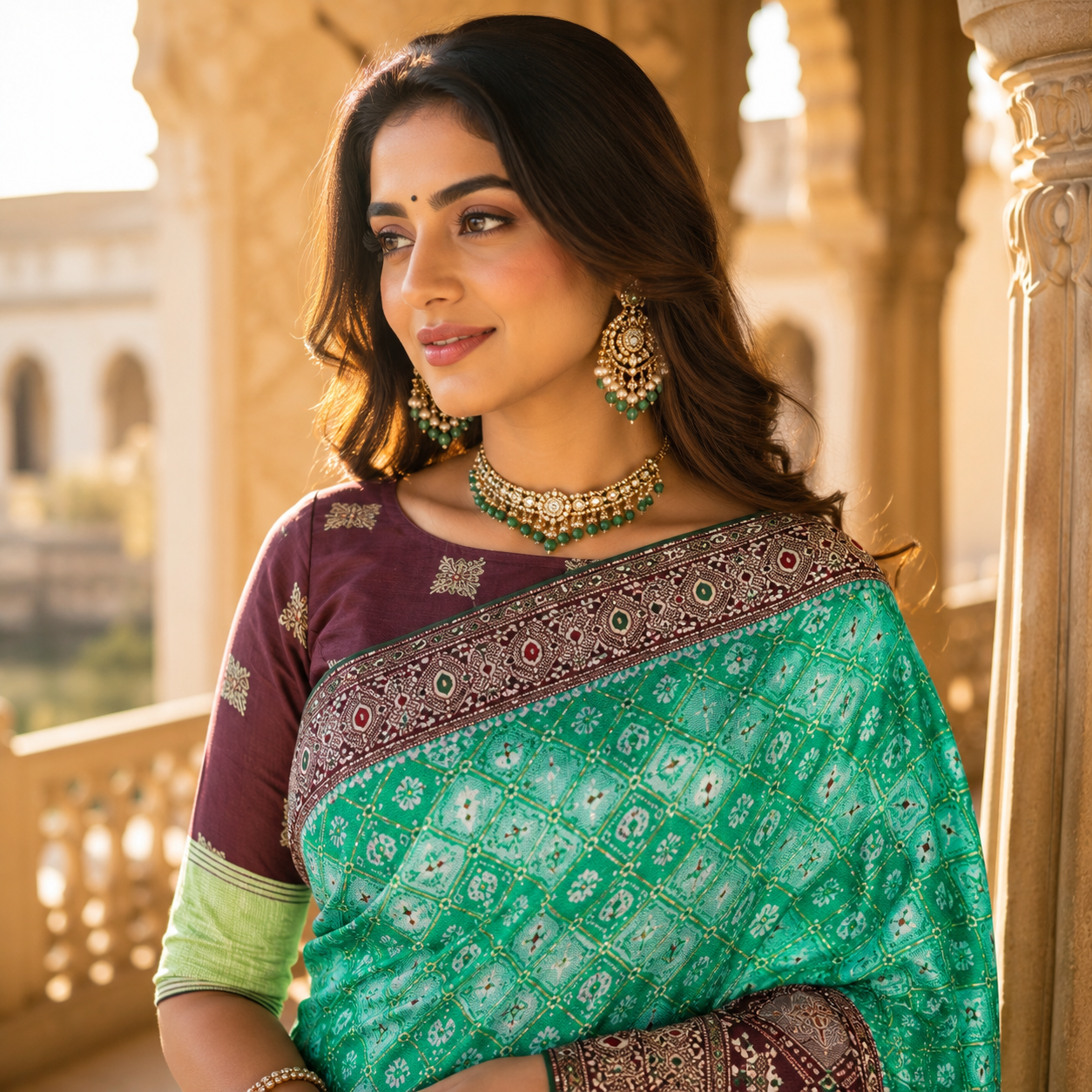 Wine And Rama Green Dola Silk Handwork Saree With Blouse – Premium Wedding And Festive Wear For Women