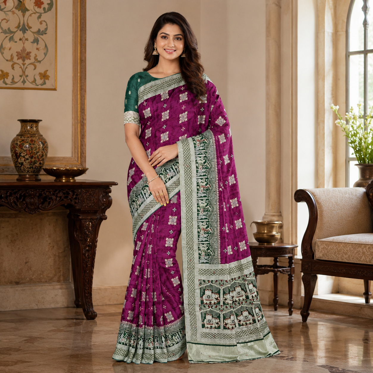 Wine Pure Gaji Silk Saree With Heavy Work And Blouse – Luxury Wedding And Festive Saree For Women