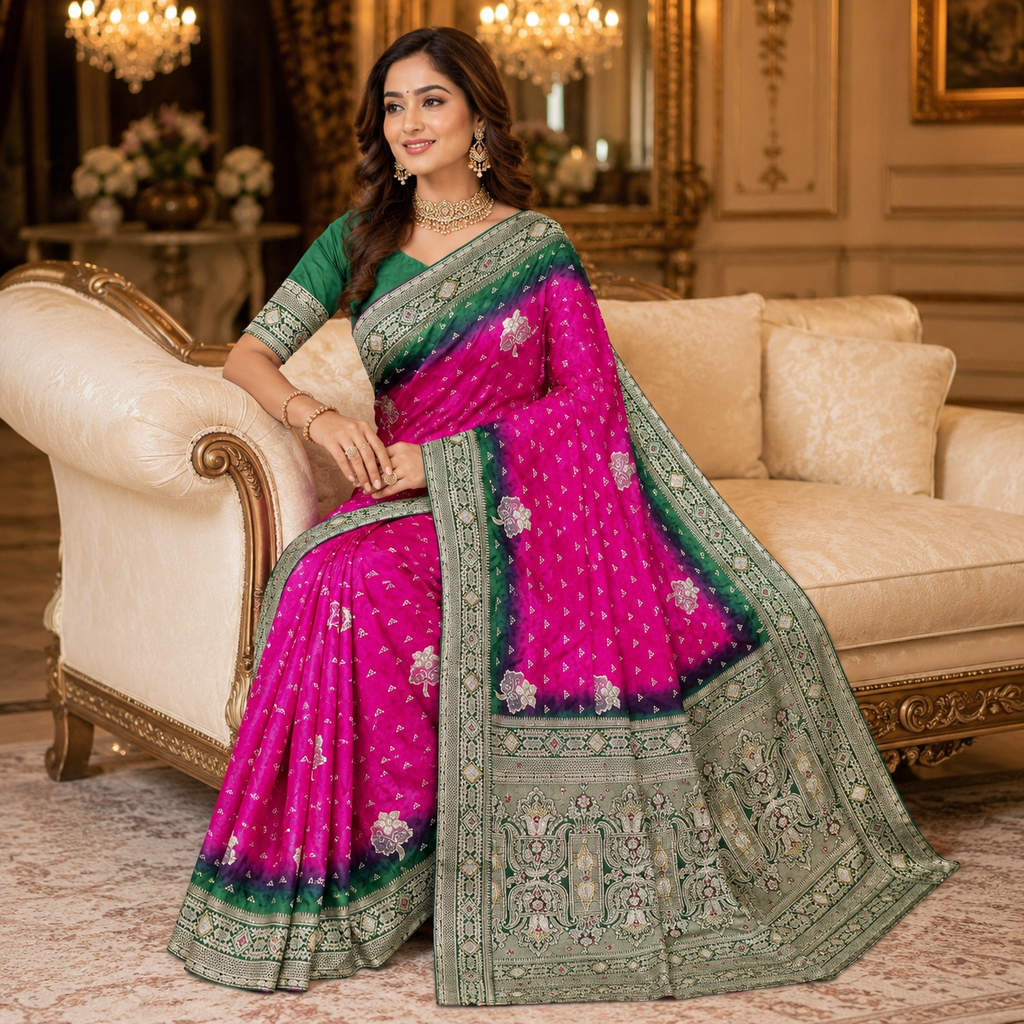 Dark Pink Dola Handwork Saree With Blouse – Elegant Wedding And Festive Wear For Women