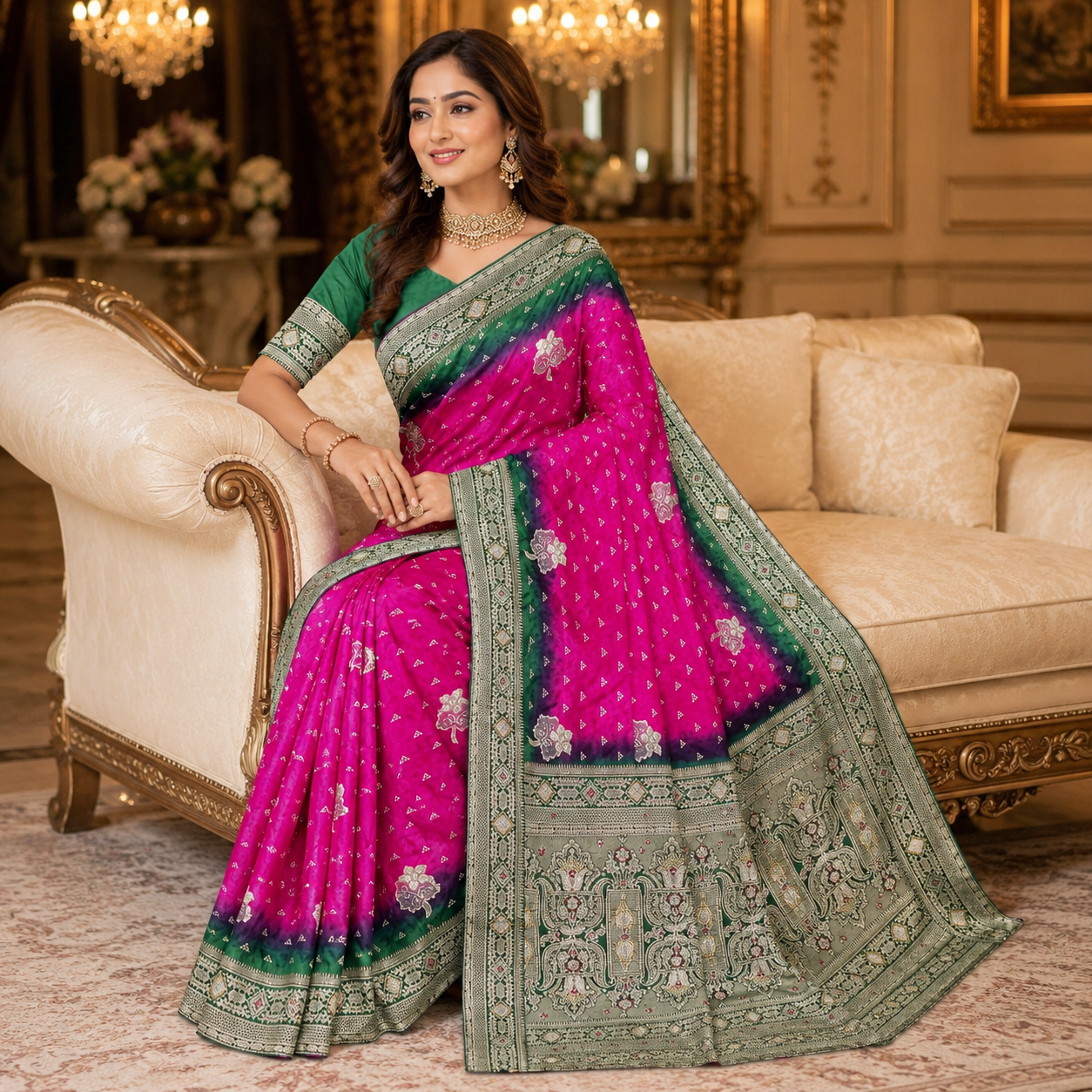 Dark Pink Dola Handwork Saree With Blouse – Elegant Wedding And Festive Wear For Women