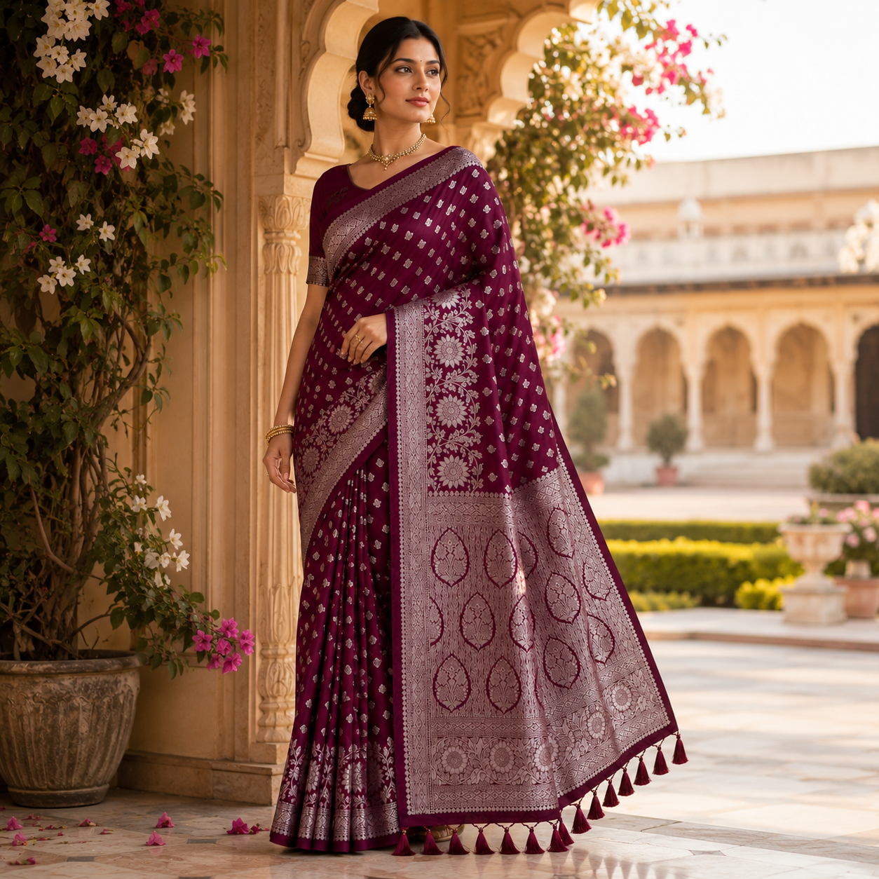Maroon Pure Heavy Silk Saree With Blouse – Royal Wedding And Festive Wear For Women For Women