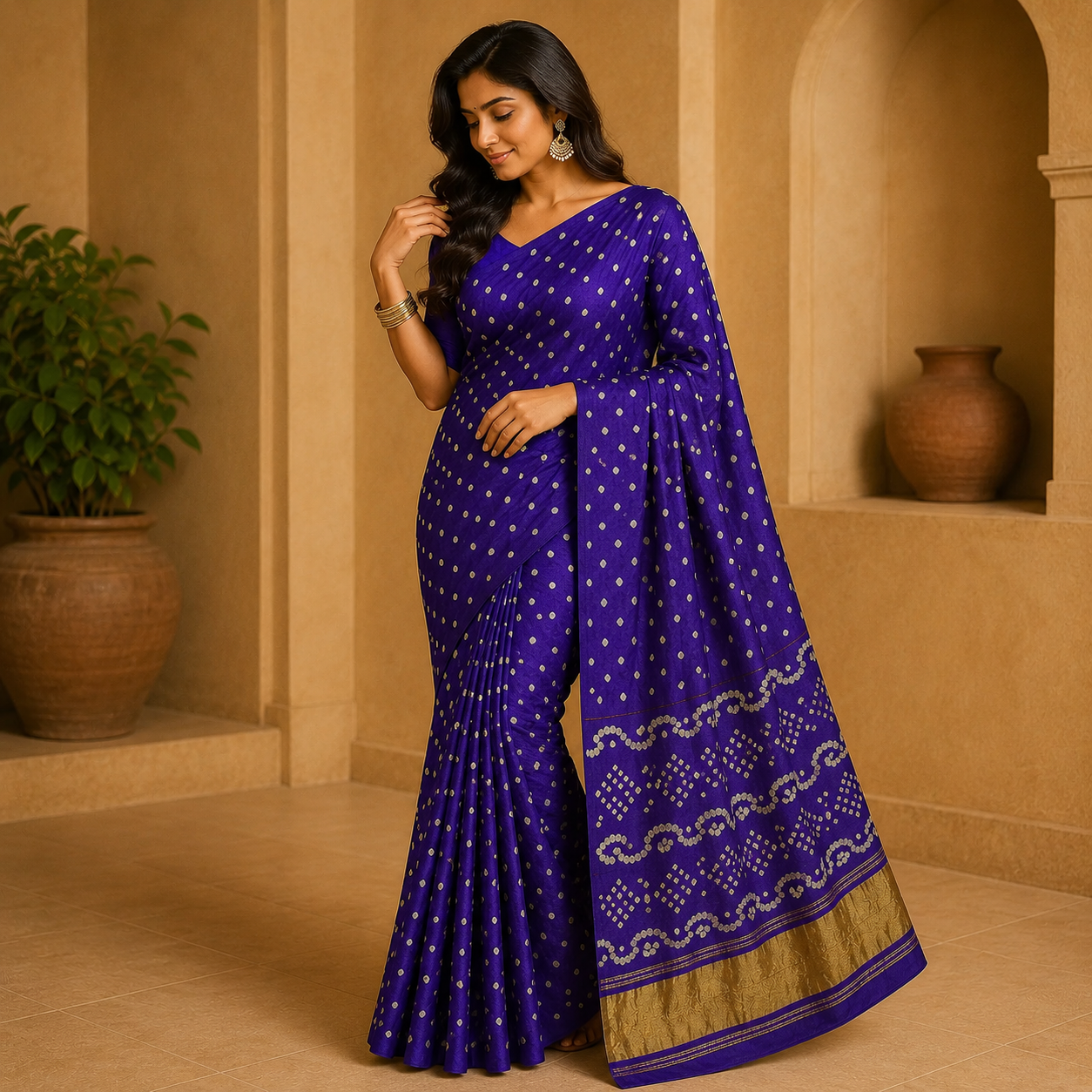 Blue Gajji Silk Bandhani Saree With Blouse – Timeless Elegance Woven In Heritage For Women