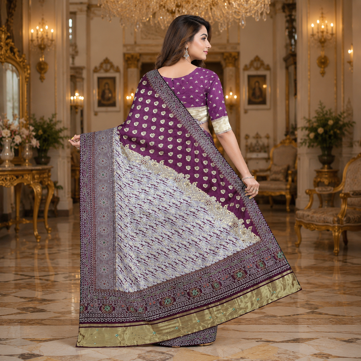 Wine Dola Silk Laheriya Saree With Blouse – Premium Festive And Wedding Saree For Women