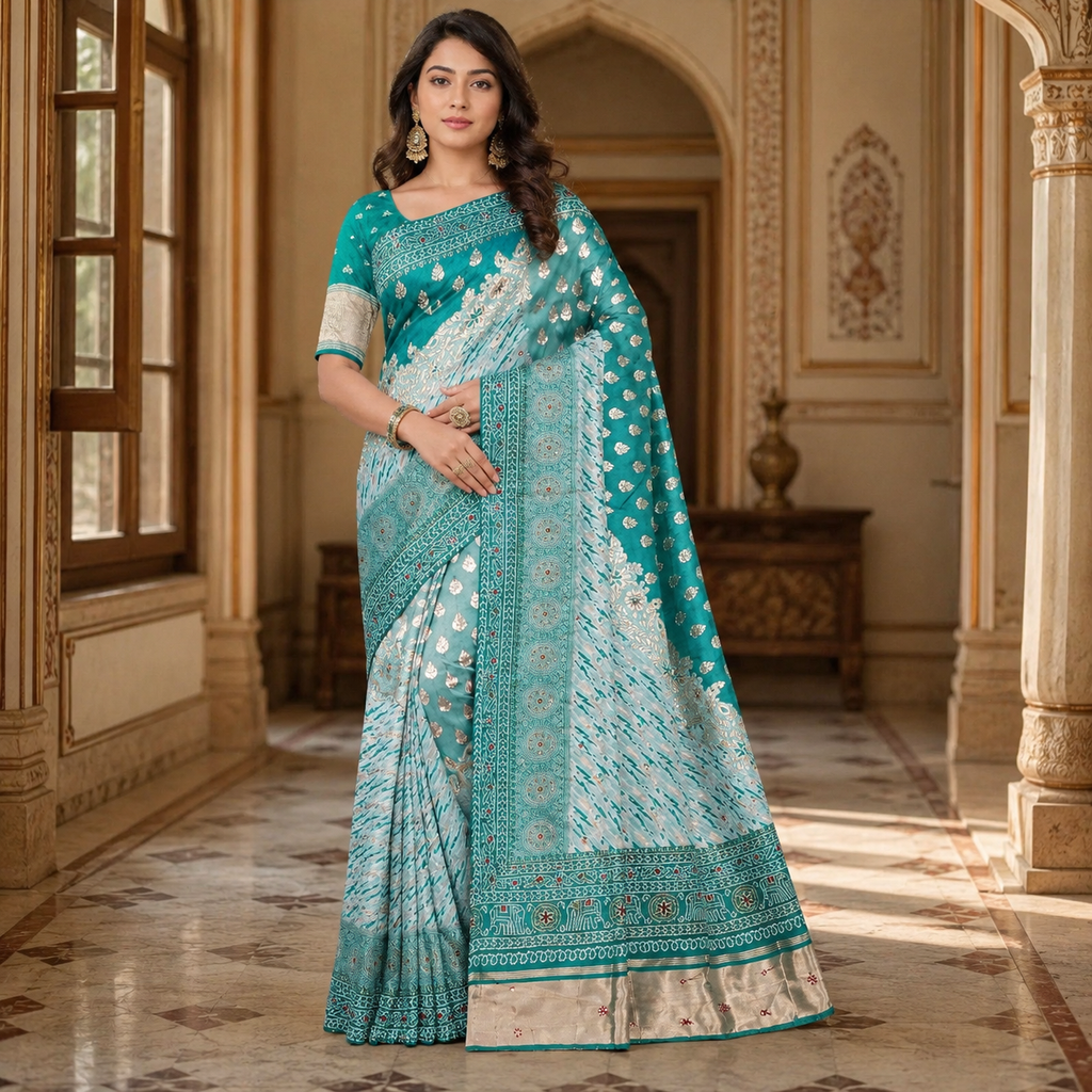 Green Dola Silk Laheriya Saree With Blouse – Festive And Wedding Wear For Women