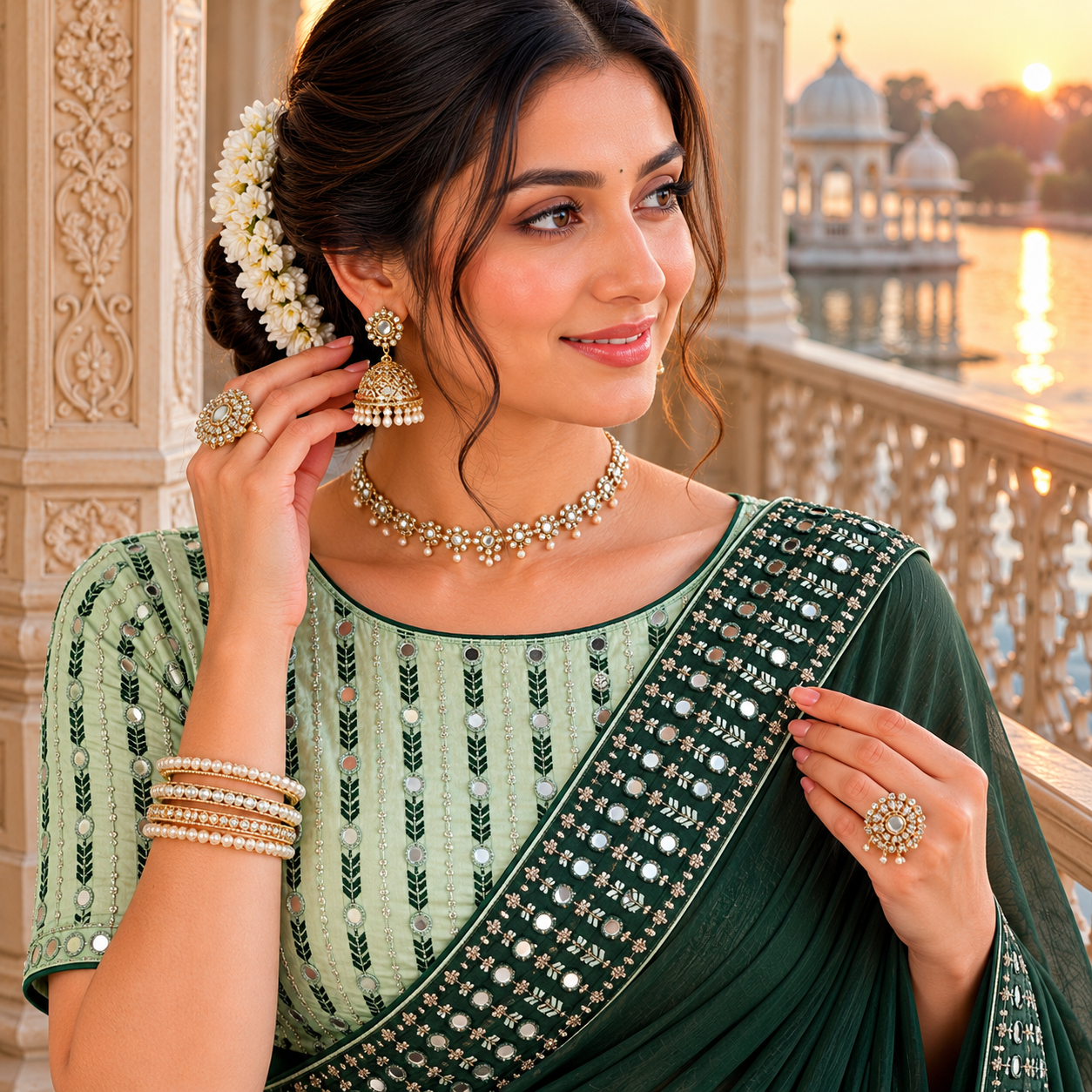 Green Georgette Saree With Readymade Blouse – Pre-Stitched Stylish Saree For Women And Girls For Women