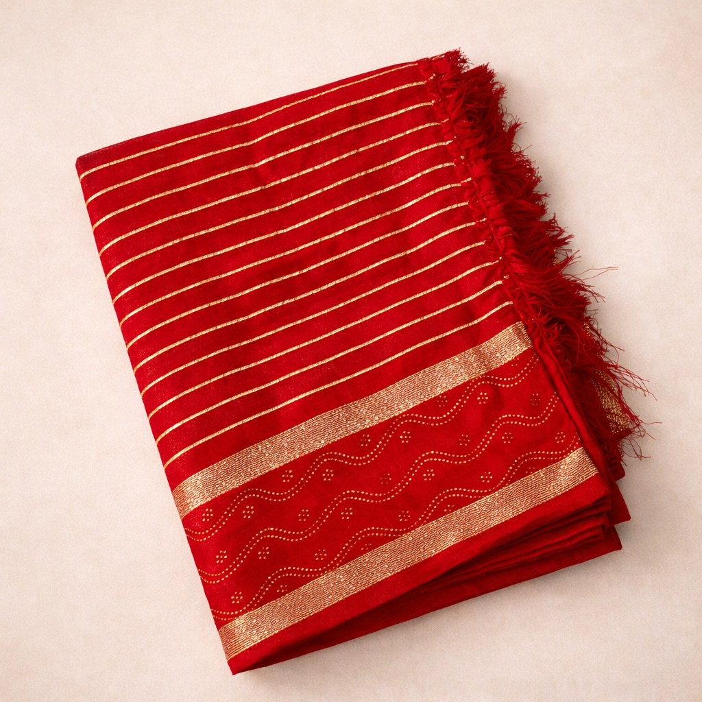 Red Soft Georgette Weaved Silver Lines Andamp; Siroski Border Saree Designer Blouse For Women