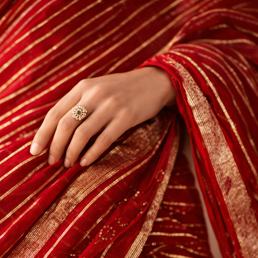 Red Soft Georgette Weaved Silver Lines Andamp; Siroski Border Saree Designer Blouse For Women
