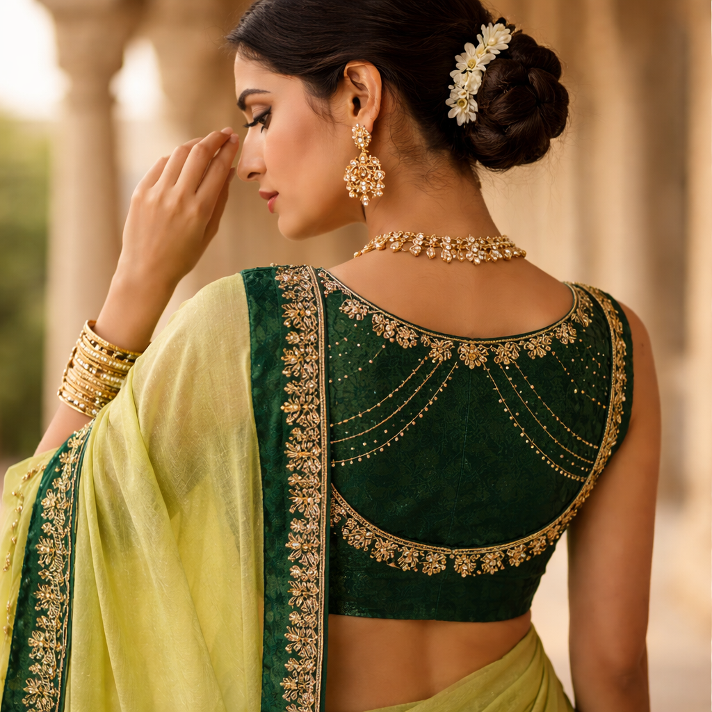 Lemon Green Organza Saree With Gota Patti Work With Designer Blouse For Women