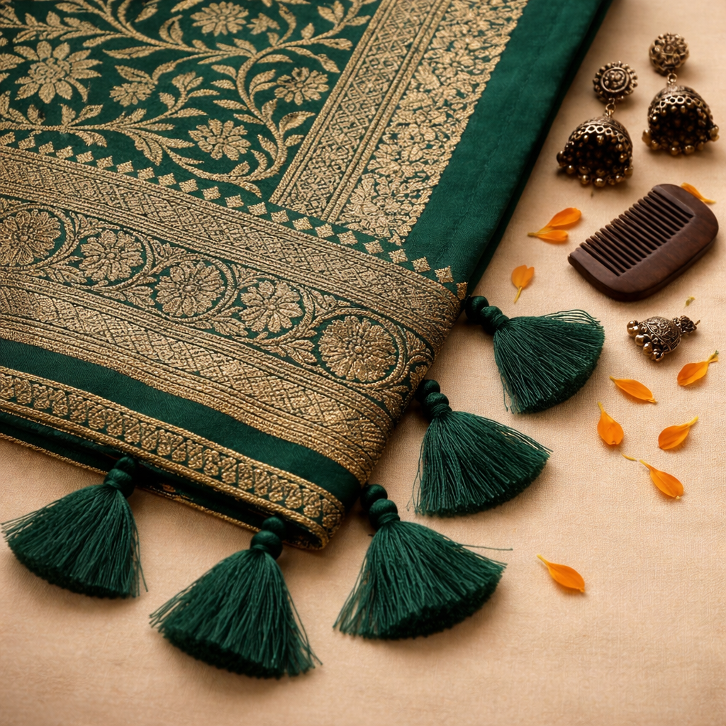 Green Pure Heavy Silk Saree With Blouse – Royal Wedding And Festive Saree For Women For Women
