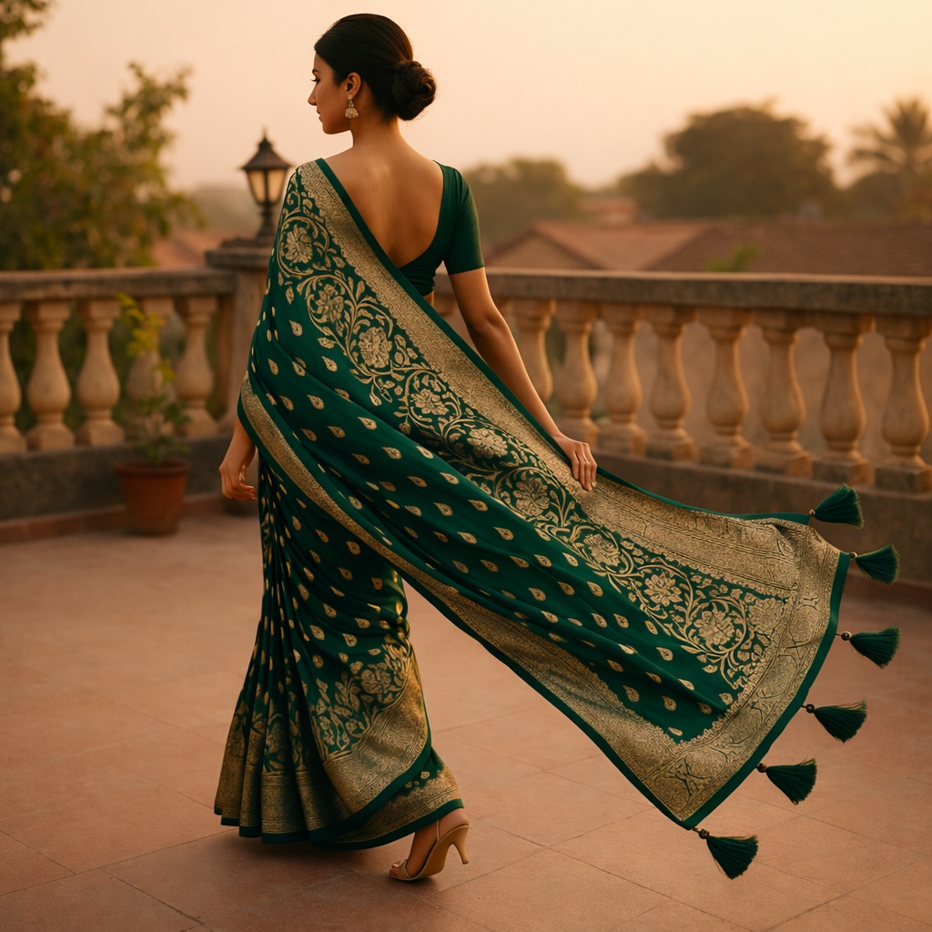 Green Pure Heavy Silk Saree With Blouse – Royal Wedding And Festive Saree For Women For Women