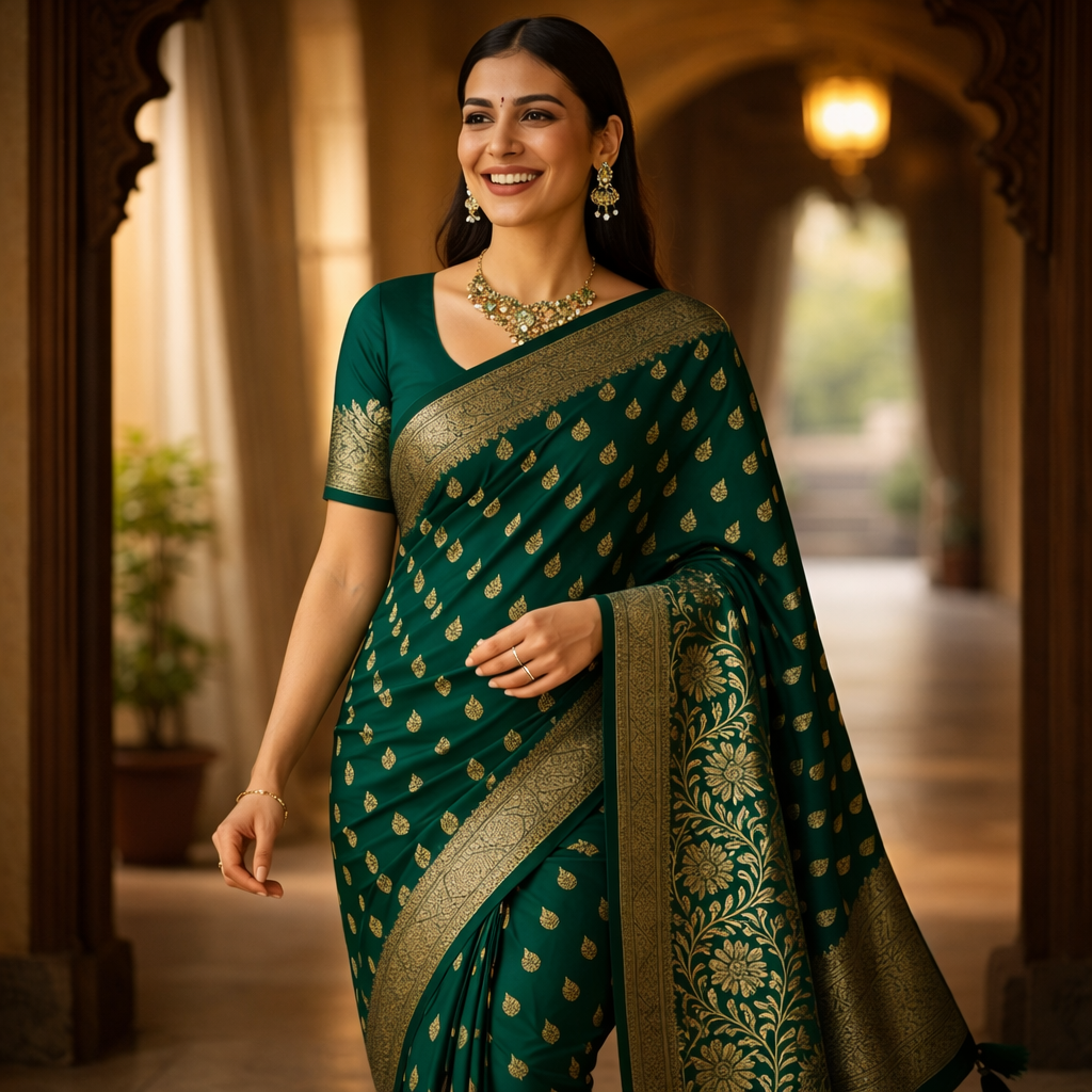 Green Pure Heavy Silk Saree With Blouse – Royal Wedding And Festive Saree For Women For Women