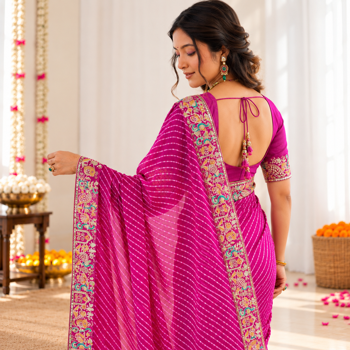 Magenta Faux Georgette Designer Saree with Sequin & Thread Embroidery | Badhani Print