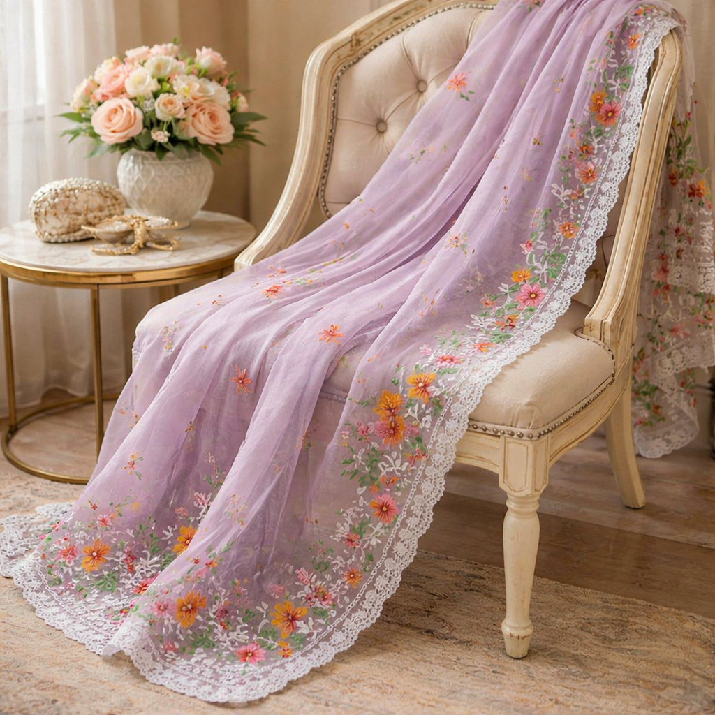 Light Purple Organza Saree With Pearl And Embroidery Work And Blouse – Elegant Wedding And Festive Wear For Women