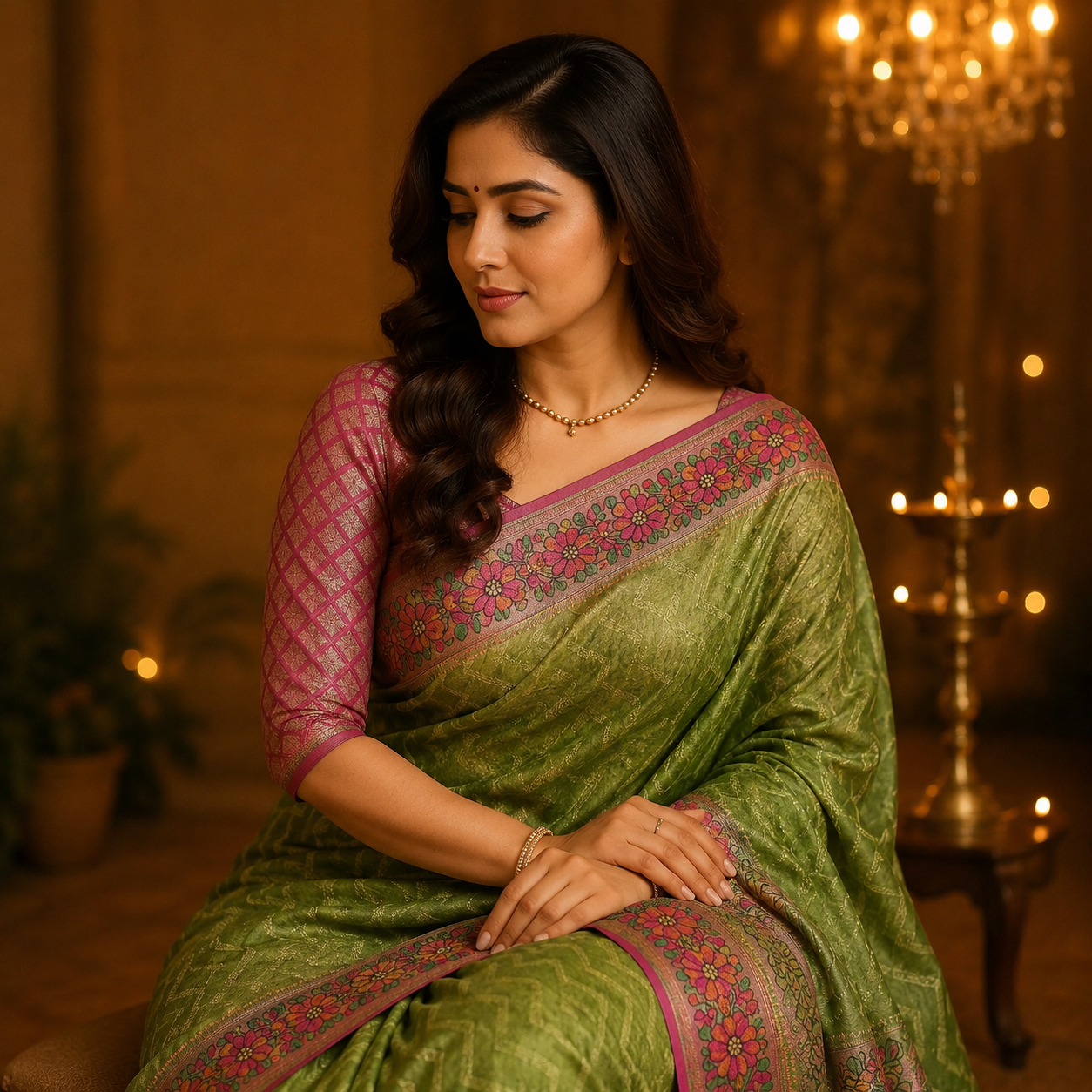 Green And Pink Banarasi Kora Silk Saree With Rich Zari Weaving | Lightweight, Festive And Wedding-Ready For Women