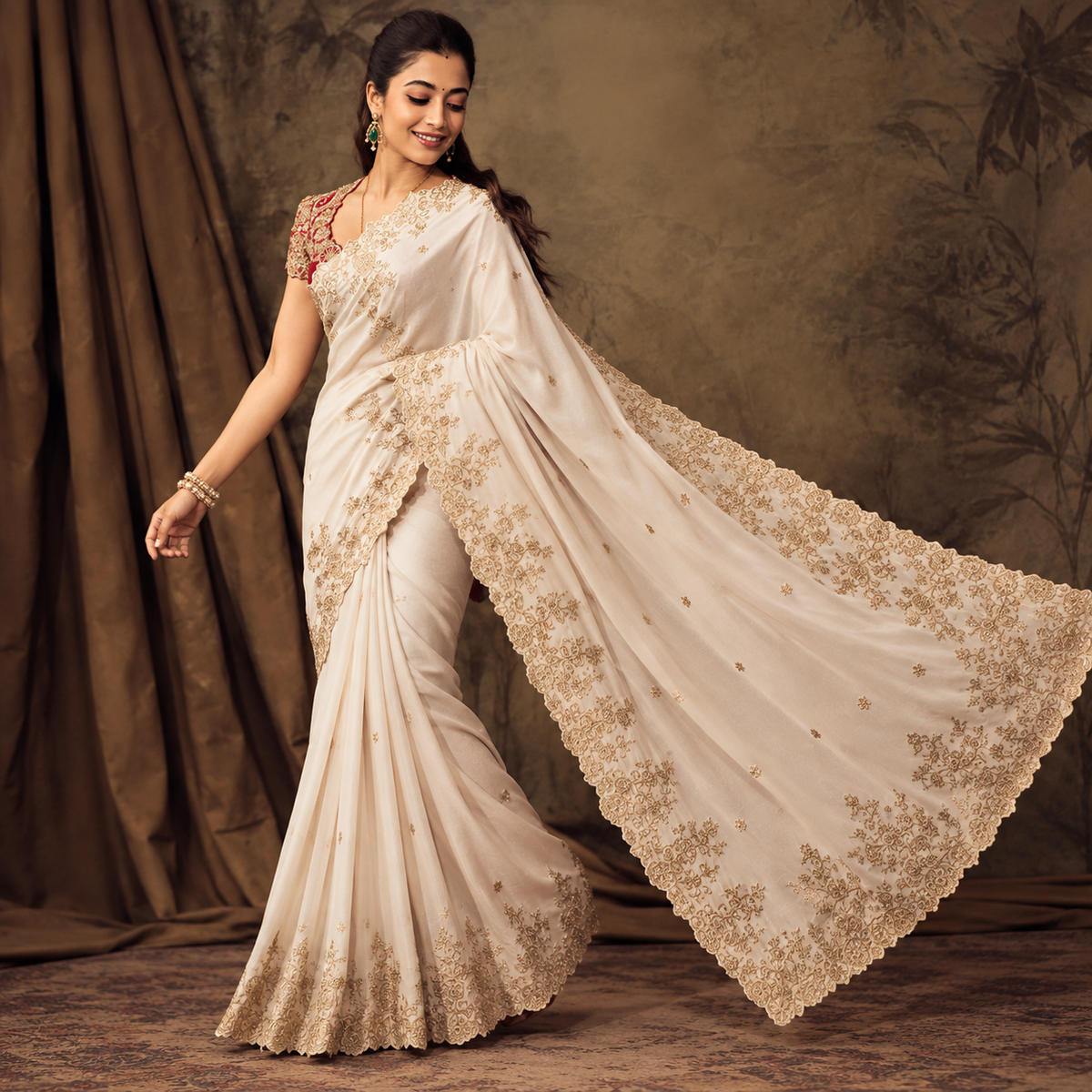 Soft Rangoli Silk Saree with Sequins Embroidery & Heavy Banglori Silk Blouse
